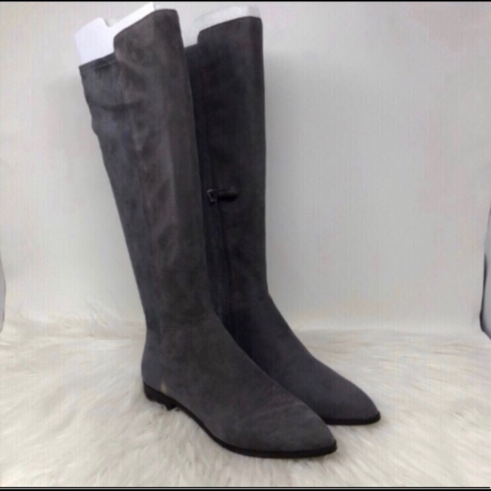 Nine West Womens Owenford Leather Pointed Toe Knee High, Dark Grey size 7